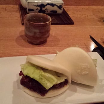 IPPUDO Westside - Pork buns with green tea (tea is not complimentary at this location!) - Ramen Near Me - New York, New York IPPUDO Westside - Pork buns with green tea (tea is not complimentary at this location!) - Ramen Near Me - New York, New York