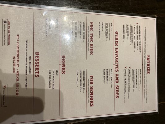 Menu photo 2 The Cow Welch, OK