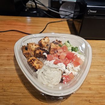 NAYA - Custom Bowl: Rice, Chicken Kebab, Hummus, Cucumbers, Tomatoes, Feta Cheese. - Lebanese Near Me - New York, New York NAYA - Custom Bowl: Rice, Chicken Kebab, Hummus, Cucumbers, Tomatoes, Feta Cheese. - Lebanese Near Me - New York, New York