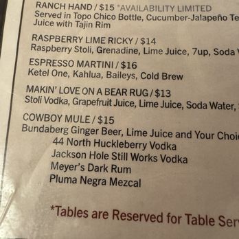 Million Dollar Cowboy Bar - Cowboy Mule menu - Bars Near Me - Jackson, Wyoming Million Dollar Cowboy Bar - Cowboy Mule menu - Bars Near Me - Jackson, Wyoming