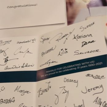 Lahaina Grill - Congratulations card signed by the entire staff! How sweet and thoughtful! - Seafood Near Me - Lahaina, Hawaii