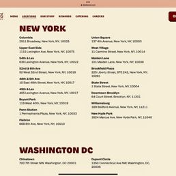 NYC chain locations and addresses (also 2 lonely locs down in Washington DC lol) - this listing is for the Columbia U loc that we went to