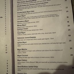 Sake menu Sake menu