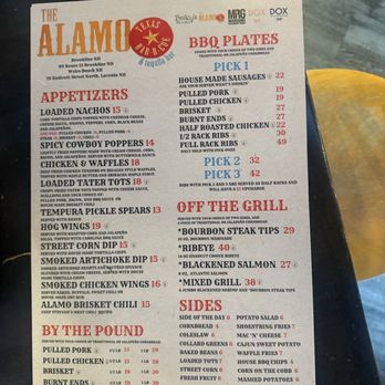 Alamo Texas BBQ and Tequila Bar - Front of menu - Barbeque Near Me - Brookline, New Hampshire Alamo Texas BBQ and Tequila Bar - Front of menu - Barbeque Near Me - Brookline, New Hampshire