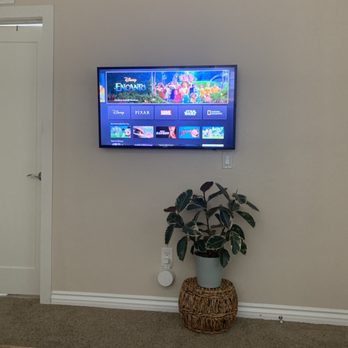 Jay’s TV Mounting - Installed an electrical plug behind the tv to hide wires and mounted 40" tv on the wall. - TV Mounting Near Me