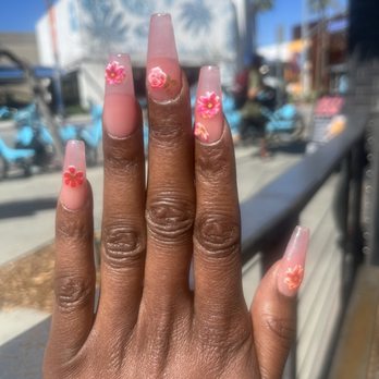 Queen Nails - Jelly gel nails with flowers - Nail Salons Near Me - Long Beach, California Queen Nails - Jelly gel nails with flowers - Nail Salons Near Me - Long Beach, California