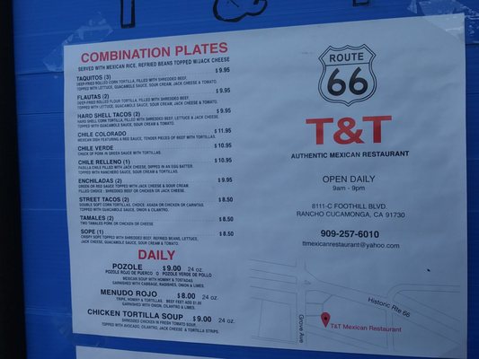Menu photo 2 T & T Authentic Mexican Restaurant Rancho Cucamonga, CA