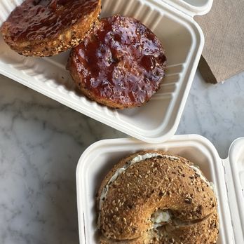 Apollo Bagels - jam+butter & everything bagel w scallion scream cheese - Bagels Near Me - New York, New York