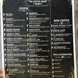 Coffee menu