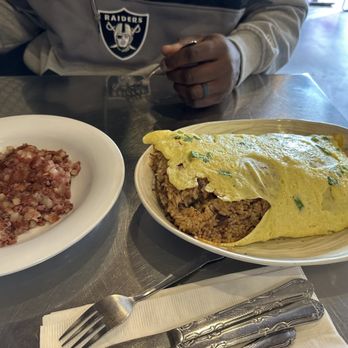 Aloha Kitchen - Adobo Fried Rice Omelette with a side of Corned Beef Hash - Hawaiian Near Me - Las Vegas, Nevada