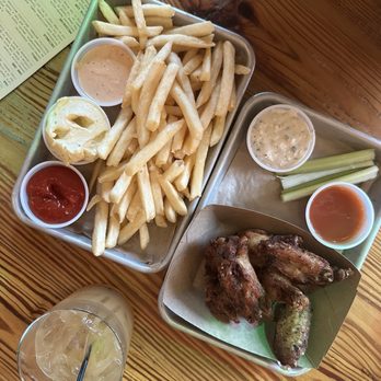 Halfway Crooks Beer - Belgian fries (8.95) with ketchup, crooks sauce and AL white sauce and Wings ($15.95) Buffalo wing sauce on the side with house blue cheese - Breweries Near Me - Atlanta, Georgia Halfway Crooks Beer - Belgian fries (8.95) with ketchup, crooks sauce and AL white sauce and Wings ($15.95) Buffalo wing sauce on the side with house blue cheese - Breweries Near Me - Atlanta, Georgia