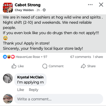 Hog wild wine and spirits - This is the post she put on FB - Beer, Wine & Spirits Near Me - Cabot, Arkansas Hog wild wine and spirits - This is the post she put on FB - Beer, Wine & Spirits Near Me - Cabot, Arkansas