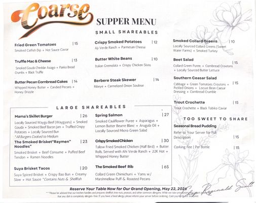 Menu photo 1 Coarse by Chef Reginald Scott Houston, TX