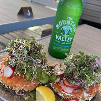 Boil & Bake - Fully Loaded Lox with sparkling water. - Bagels Near Me - Costa Mesa, California