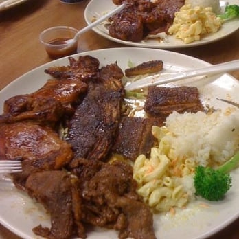 Ipo BBQ - Picture of the #1 bbq combo and on the back plate is the spicy pork plate. I ate some before i took the picture. I was hungry! - Hawaiian Near Me - Poway, California Ipo BBQ - Picture of the #1 bbq combo and on the back plate is the spicy pork plate. I ate some before i took the picture. I was hungry! - Hawaiian Near Me - Poway, California