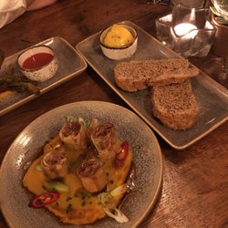 Plau Gin & Beer House - Duck & squash and baked bread board.