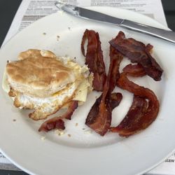 I ordered a grilled biscuit with egg, cheese and bacon & a side of bacon. I 4got to snap a pic b4 bites, it was SO DELICIOUS!