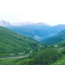 La Grande Strada delle Dolomiti - Note all the switchbacks on the descent toward Cortina d'Ampezzo in the Veneto region.