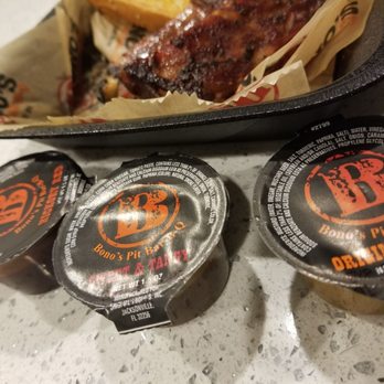 Bono's Pit Bar-B-Q - 4 different types of sauce - Barbeque Near Me - Jacksonville, Florida Bono's Pit Bar-B-Q - 4 different types of sauce - Barbeque Near Me - Jacksonville, Florida