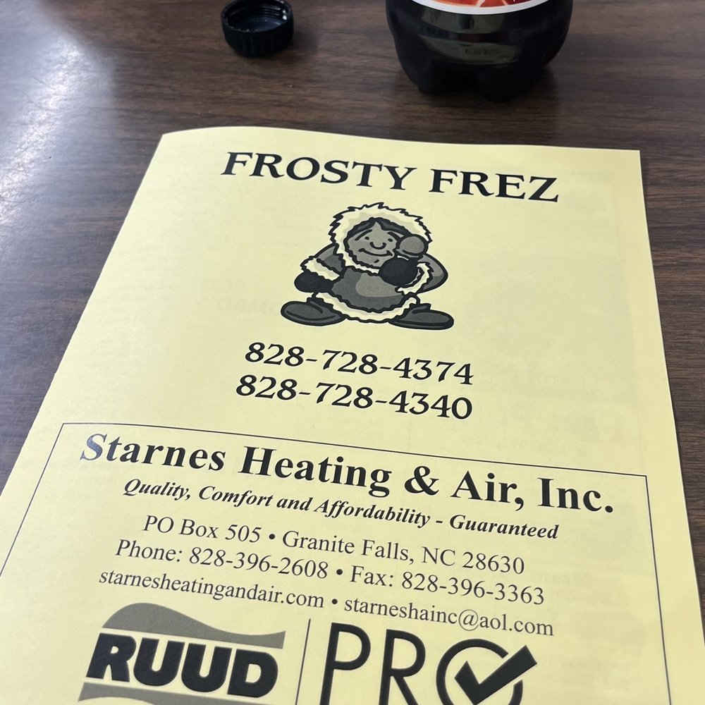 Frosty Frez - Menu cover - Ice Cream & Frozen Yogurt Near Me - Lenoir, North Carolina Frosty Frez - Menu cover - Ice Cream & Frozen Yogurt Near Me - Lenoir, North Carolina