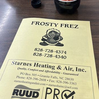 Frosty Frez - Menu cover - Ice Cream & Frozen Yogurt Near Me - Lenoir, North Carolina