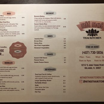 Nit Noi Thai Kitchen - Menu Back - Thai Near Me - Orlando, Florida Nit Noi Thai Kitchen - Menu Back - Thai Near Me - Orlando, Florida