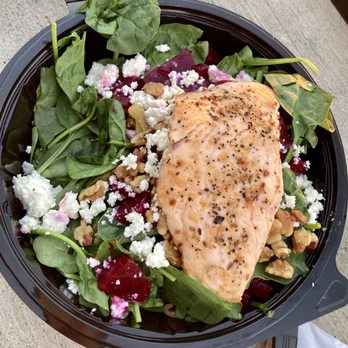 Santorini Grill - Beet salad with salmon - Greek Near Me - Mequon, Wisconsin Santorini Grill - Beet salad with salmon - Greek Near Me - Mequon, Wisconsin
