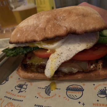 Afterwork Bar - Fancy burger with grilled asparagus and fried egg - Cocktail Bars Near Me - San Francisco, California