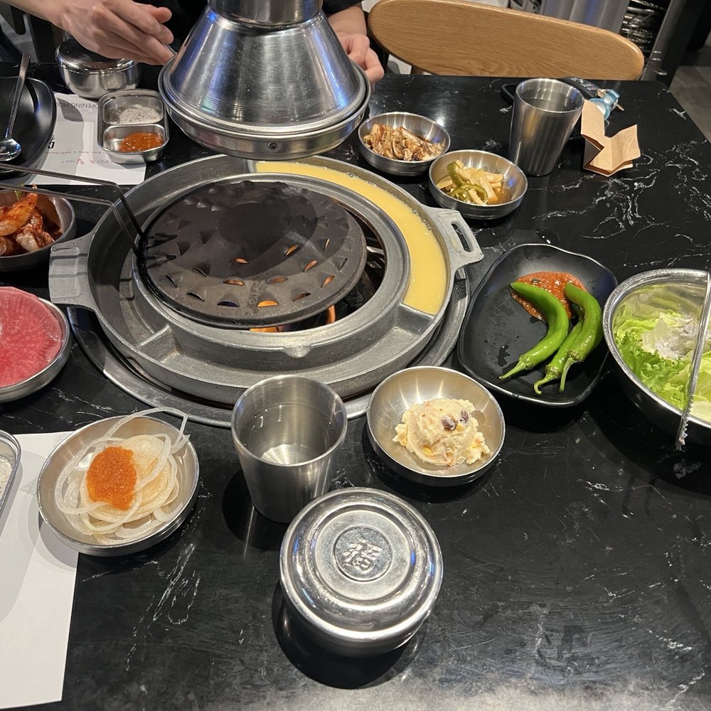 Cow Wow Korean BBQ - Ban Chan (not shown in photo- corn cheese and soybean paste soup) - Korean Near Me - Suwanee, Georgia Cow Wow Korean BBQ - Ban Chan (not shown in photo- corn cheese and soybean paste soup) - Korean Near Me - Suwanee, Georgia
