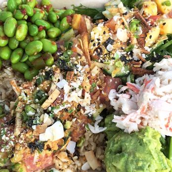 Turtle Boat - Spicy edamame, krab salad, wasabamole, & literally every topping on top of ahi tuna, sea bass, salmon & half brown rice/greens. TO DIE FOR! - Seafood Near Me - Denver, Colorado