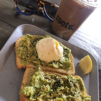Roots Cafe - Avocado Toast with one egg and an iced mocha latte - Cafes Near Me - Cerritos, California Roots Cafe - Avocado Toast with one egg and an iced mocha latte - Cafes Near Me - Cerritos, California