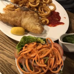 The Three Crowns - Cod w upgrade curly fries, mushy peas and side salad