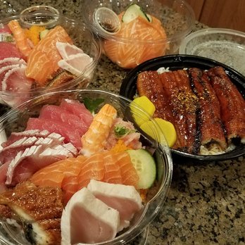 Fremont Bowl - 2 Chirashi (mix sashimi), Salmon rice, kind of small and unagi eel don - Japanese Near Me - Seattle, Washington