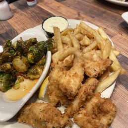 Fish and chips with Brussels sprouts Fish and chips with Brussels sprouts