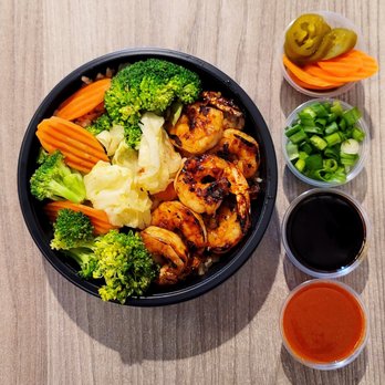 WaBa Grill - Jumbo shrimp veggie bowl with pickled veggies, green onions, Waba sauce and garlic serrano sauce - Fast Food Near Me - Garden Grove, California