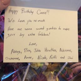 Main St Bakery included a very sweet card with our personalized message. Main St Bakery included a very sweet card with our personalized message.