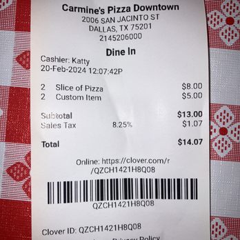 Carmine's Pizza - Increase of over $4 since last week - Pizza Near Me - Dallas, Texas