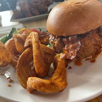 The Chicken Coop Kitchen & Bar - Special chicken sandwich with maple buffalo cheddar cheese and bacon - Pubs Near Me - Johnston, Rhode Island