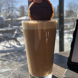 Drum Coffee - Hot salted caramel latte and a shortbread cookie