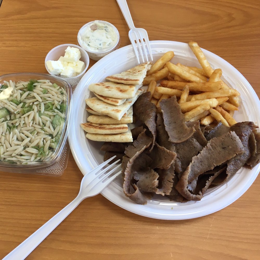 Dimitris Gyro Grill - Gyro Platter with french fries and orzo salad. - Greek Near Me - Harrison, New York Dimitris Gyro Grill - Gyro Platter with french fries and orzo salad. - Greek Near Me - Harrison, New York