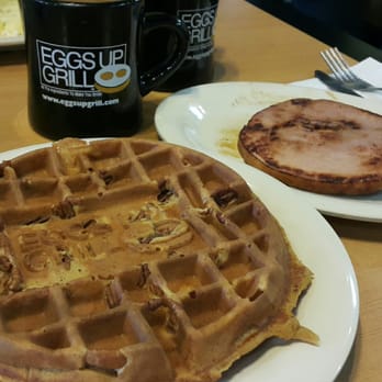 Eggs Up Grill - Pecan sweet potato waffle with side ham steak - Breakfast & Brunch Near Me - Myrtle Beach, South Carolina