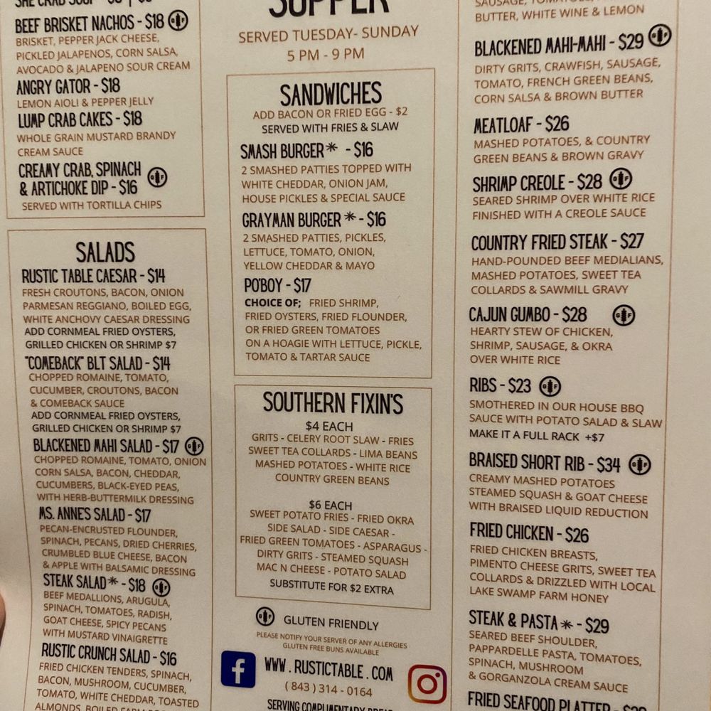 Rustic Table - Menu updates - Southern Near Me - Pawleys Island, South Carolina Rustic Table - Menu updates - Southern Near Me - Pawleys Island, South Carolina