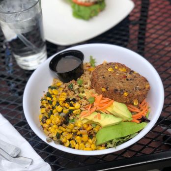 Schu's Grill & Bar - Grain Bowl with Veggie Burger (comes with any protein) - American Near Me - St. Joseph, Michigan Schu's Grill & Bar - Grain Bowl with Veggie Burger (comes with any protein) - American Near Me - St. Joseph, Michigan