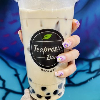 Teapresso Bar - Hojicha Milk Tea with Boba (Soy Milk) - Coffee & Tea Near Me - Honolulu, Hawaii