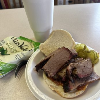 Peters BBQ - Lean brisket special with chips and drink - Barbeque Near Me - Ellinger, Texas