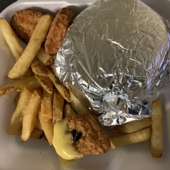 Cook Out - a chicken sandwich and french fries in a styrofoam container - Burgers Near Me - Winston Salem, North Carolina Cook Out - a chicken sandwich and french fries in a styrofoam container - Burgers Near Me - Winston Salem, North Carolina