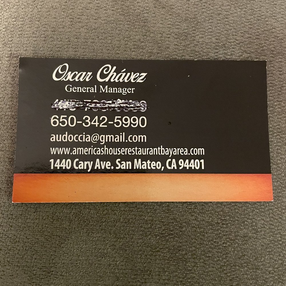 America's House - Mr. Saul handed me this business card of his Dad's awesome restaurant place! :)) - Italian Near Me - San Mateo, California
