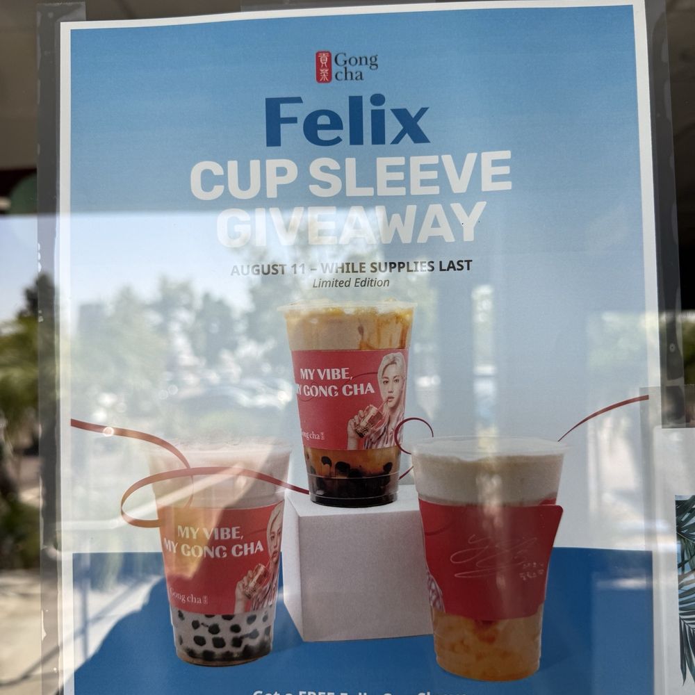 Gong cha - Free Felix cup sleeve - Coffee & Tea Near Me - San Diego, California