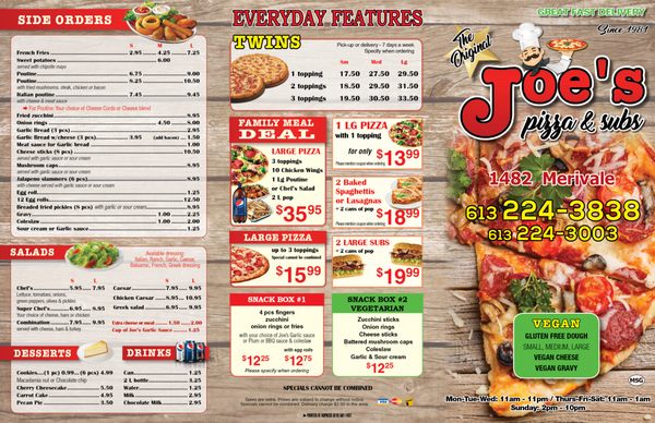 Menu photo 2 Original Joes Pizza and Subs Ottawa, ON