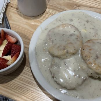The Big Biscuit - Biscuits and gravy with fruit - American Near Me - Tulsa, Oklahoma The Big Biscuit - Biscuits and gravy with fruit - American Near Me - Tulsa, Oklahoma